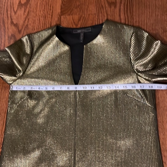 BCBG MaxAzria Gold metallic Valari Dress textured stripe XS bell 3/4 sleeves - Picture 9 of 12